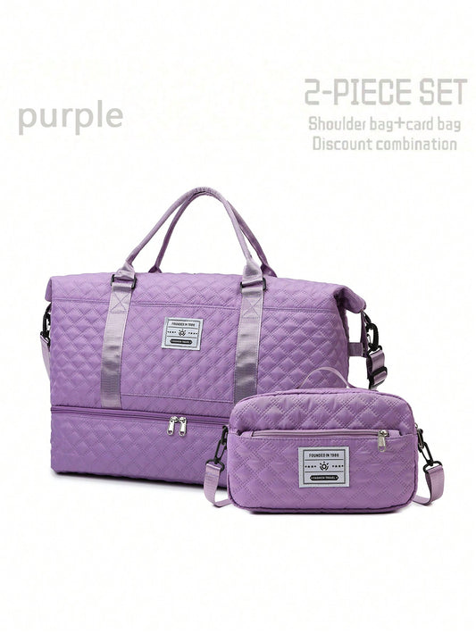 2PCS Large Capacity Travel Duffel Bag, Wet and Dry Separation Fitness Bag, Weekend Overnight Shoulder Bag, Hospital Necessary Mommy Bag, Travel Bag, Holiday Bag, Weekend Bag, Overnight Bag, with a Pull Bar Bag, with Shoe Storage, Durable Boarding Bag, Cosmetics Storage Bag